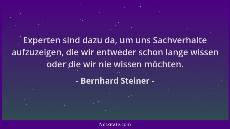 Bernhard Steiner - Experten sind dazu da, um uns Sachverhalte aufzuzeigen, die wir entweder schon lange wissen oder die wir...