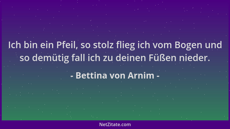 Bettina von Arnim - Ich bin ein Pfeil, so stolz flieg ich vom Bogen und so demütig fall ich zu deinen Füßen nieder....