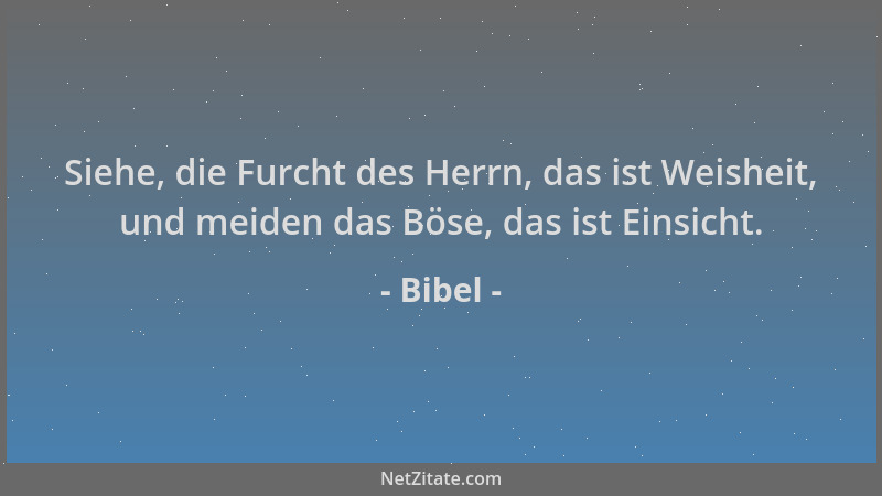 Bibel - Siehe, die Furcht des Herrn, das ist Weisheit, und meiden das Böse, das ist Einsicht....