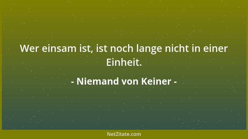 Niemand von Keiner - Wer einsam ist, ist noch lange nicht in einer Einheit....