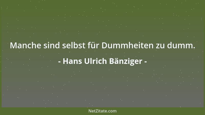 Hans Ulrich Bänziger - Manche sind selbst für Dummheiten zu dumm....