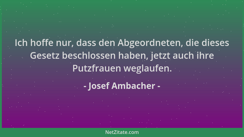 Josef Ambacher - Ich hoffe nur, dass den Abgeordneten, die dieses Gesetz beschlossen haben, jetzt auch ihre Putzfrauen wegl...