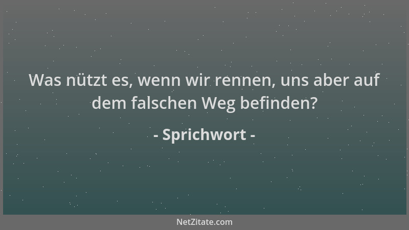 Sprichwort - Was nützt es, wenn wir rennen, uns aber auf dem falschen Weg befinden?...