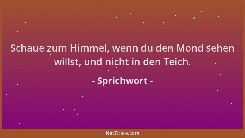 Sprichwort - Schaue zum Himmel, wenn du den Mond sehen willst, und nicht in den Teich....