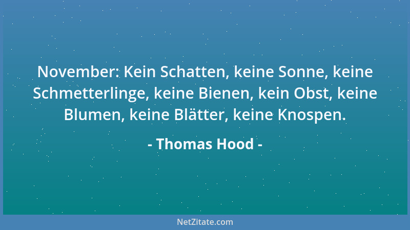 Thomas Hood - November: Kein Schatten, keine Sonne, keine Schmetterlinge, keine Bienen, kein Obst, keine Blumen, keine Blät...