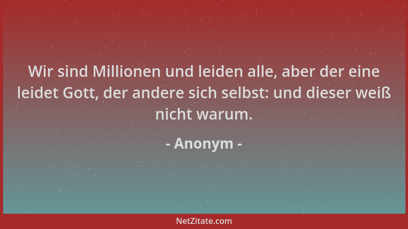 Anonym - Wir sind Millionen und leiden alle, aber der eine leidet Gott, der andere sich selbst: und dieser weiß nicht warum...