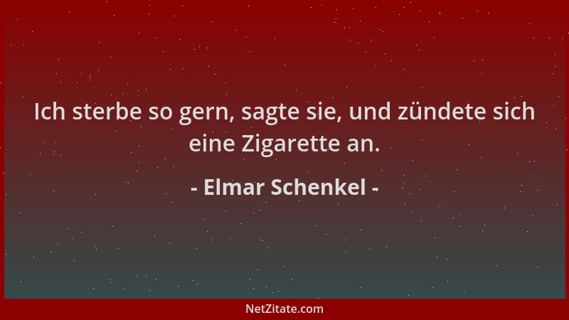 Elmar Schenkel - Ich sterbe so gern, sagte sie, und zündete sich eine Zigarette an....