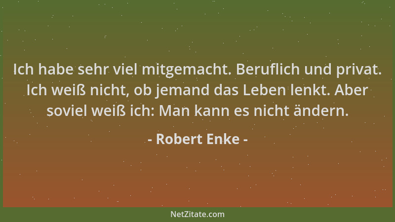 Robert Enke - Ich habe sehr viel mitgemacht. Beruflich und privat. Ich weiß nicht, ob jemand das Leben lenkt. Aber soviel w...