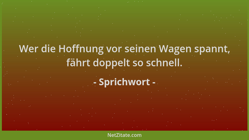 Sprichwort - Wer die Hoffnung vor seinen Wagen spannt, fährt doppelt so schnell....
