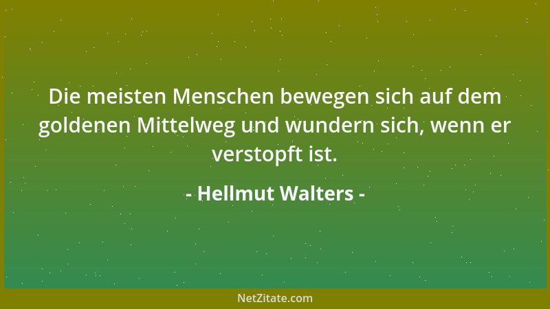 Hellmut Walters - Die meisten Menschen bewegen sich auf dem goldenen Mittelweg und wundern sich, wenn er verstopft ist....