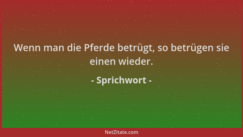 Sprichwort - Wenn man die Pferde betrügt, so betrügen sie einen wieder....