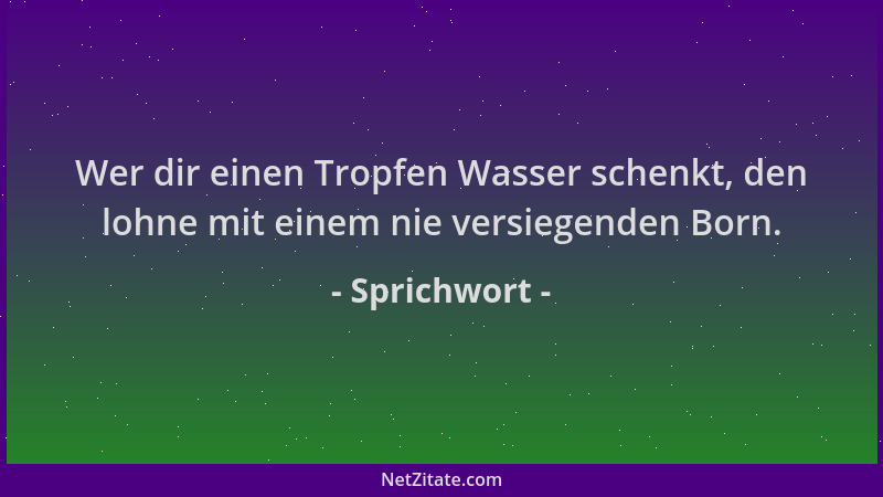 Sprichwort - Wer dir einen Tropfen Wasser schenkt, den lohne mit einem nie versiegenden Born....