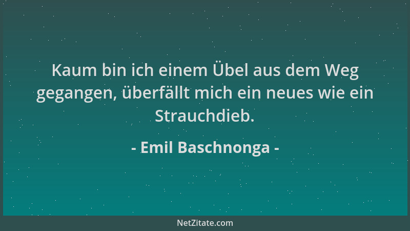Emil Baschnonga - Kaum bin ich einem Übel aus dem Weg gegangen, überfällt mich ein neues wie ein Strauchdieb....