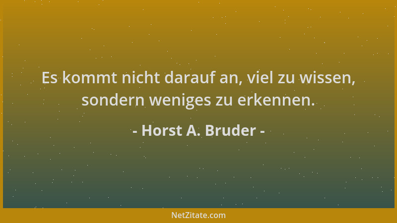 Horst A. Bruder - Es kommt nicht darauf an, viel zu wissen, sondern weniges zu erkennen....