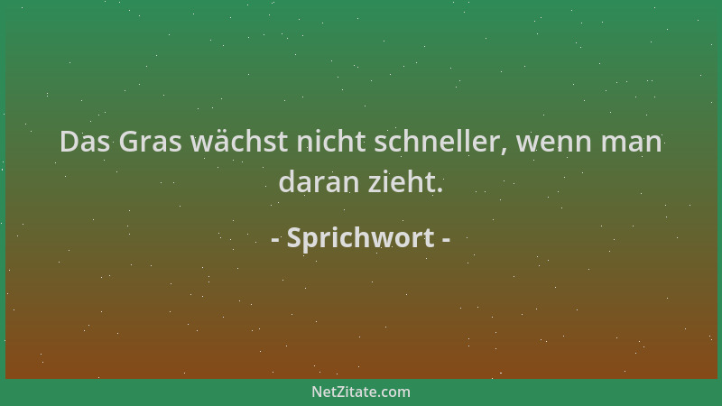 Sprichwort - Das Gras wächst nicht schneller, wenn man daran zieht....