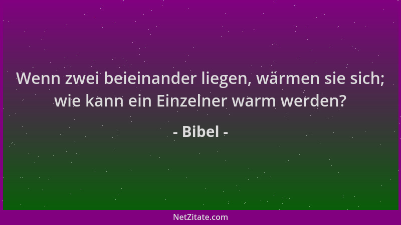 Bibel - Wenn zwei beieinander liegen, wärmen sie sich; wie kann ein Einzelner warm werden?...