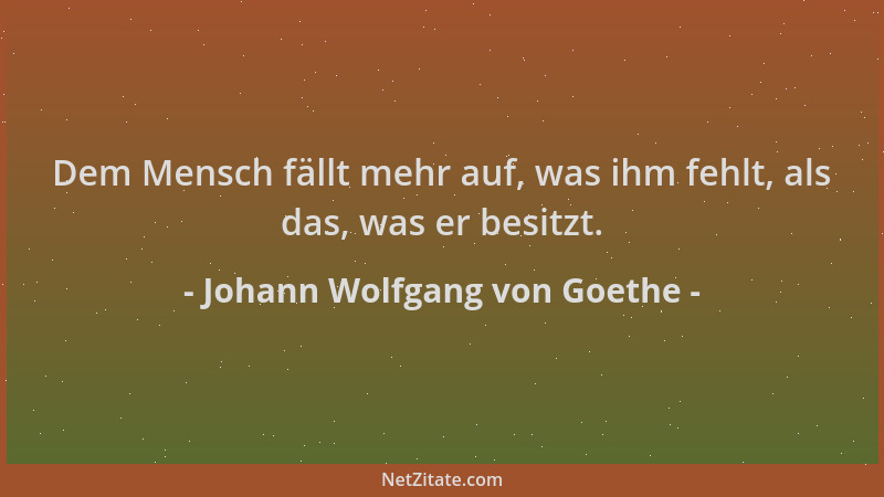 Johann Wolfgang von Goethe - Dem Mensch fällt mehr auf, was ihm fehlt, als das, was er besitzt....