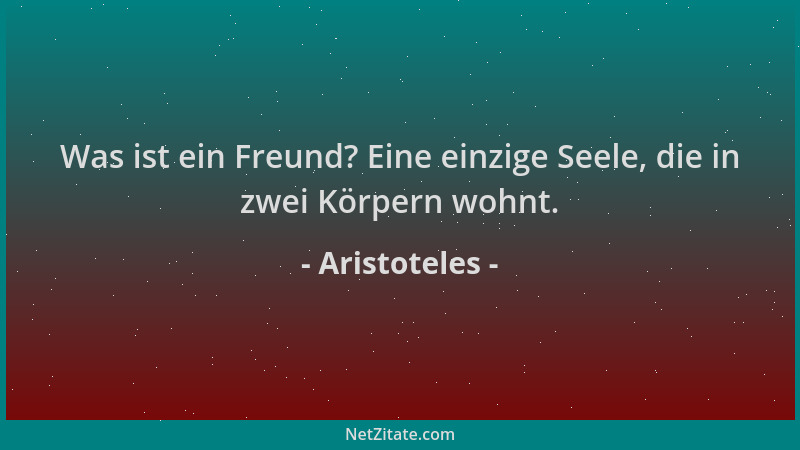 Aristoteles - Was ist ein Freund? Eine einzige Seele, die in zwei Körpern wohnt....