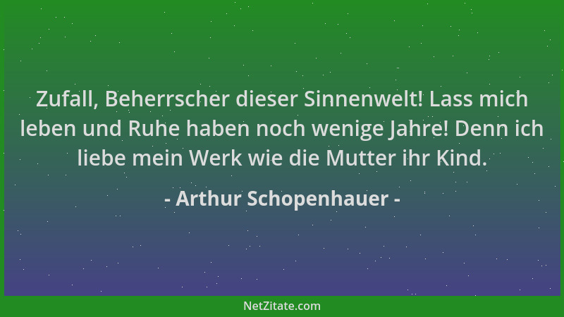 Arthur Schopenhauer - Zufall, Beherrscher dieser Sinnenwelt! Lass mich leben und Ruhe haben noch wenige Jahre! Denn ich lie...