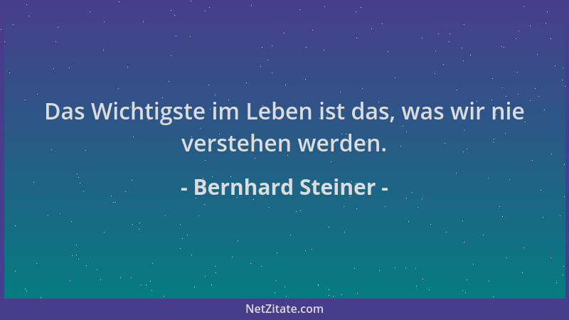 Bernhard Steiner - Das Wichtigste im Leben ist das, was wir nie verstehen werden....