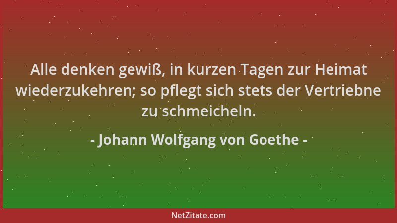 Johann Wolfgang von Goethe - Alle denken gewiß, in kurzen Tagen zur Heimat wiederzukehren; so pflegt sich stets der Vertrie...