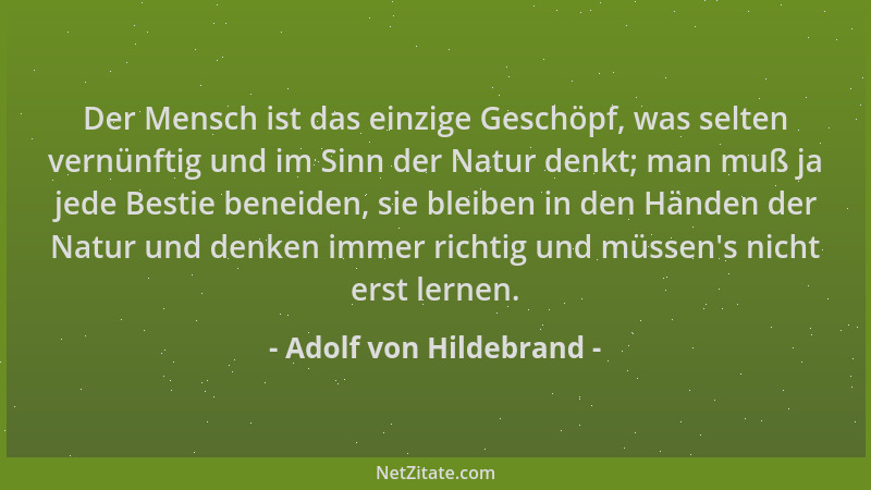 Adolf von Hildebrand - Der Mensch ist das einzige Geschöpf, was selten vernünftig und im Sinn der Natur denkt; man muß ja j...