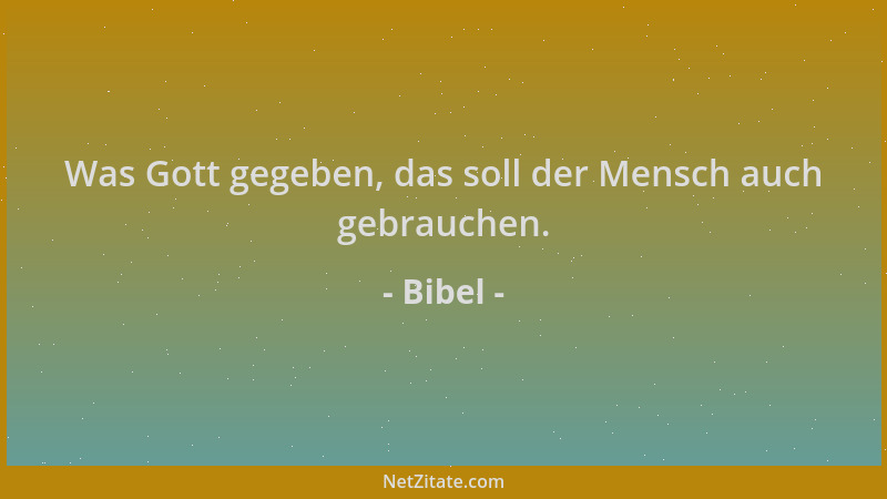 Bibel - Was Gott gegeben, das soll der Mensch auch gebrauchen....