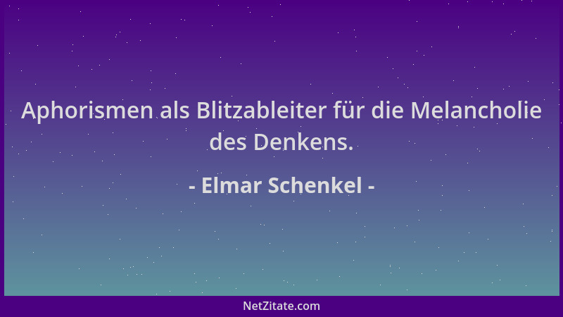 Elmar Schenkel - Aphorismen als Blitzableiter für die Melancholie des Denkens....