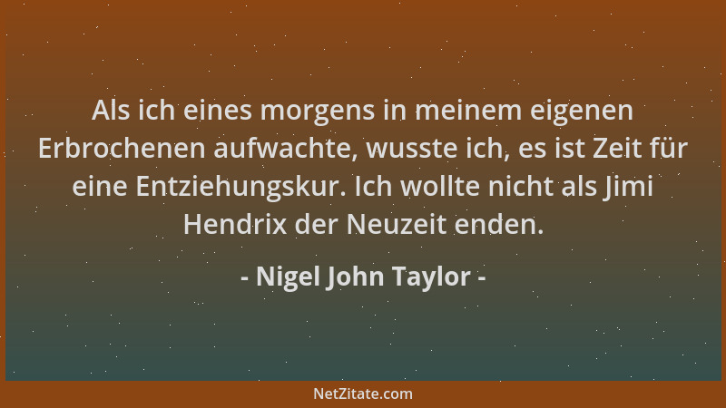 Nigel John Taylor - Als ich eines morgens in meinem eigenen Erbrochenen aufwachte, wusste ich, es ist Zeit für eine Entzieh...