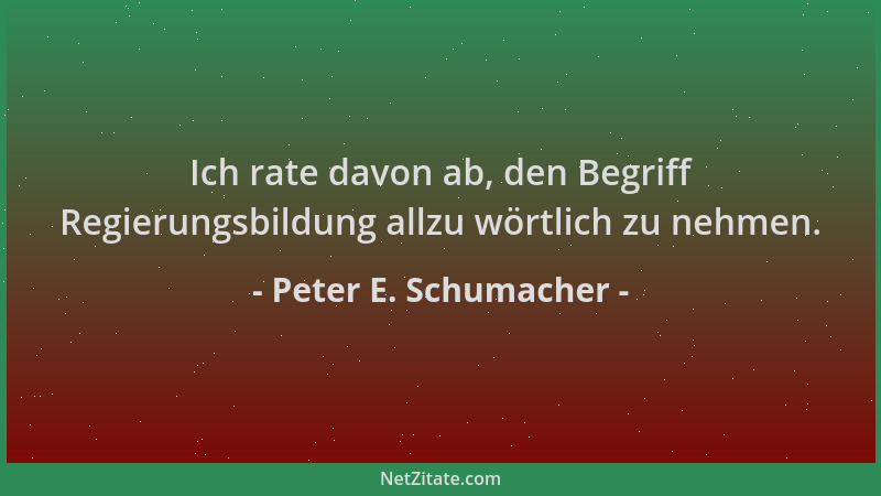 Peter E. Schumacher - Ich rate davon ab, den Begriff Regierungsbildung allzu wörtlich zu nehmen....