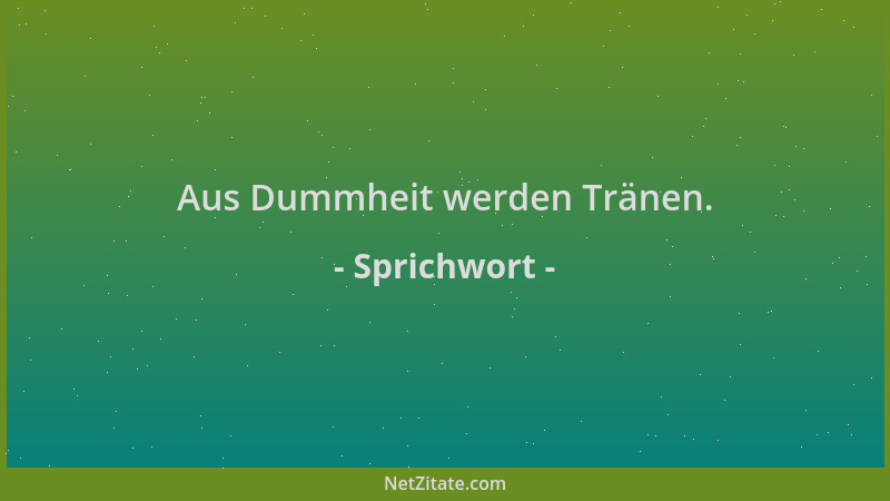 Sprichwort - Aus Dummheit werden Tränen....