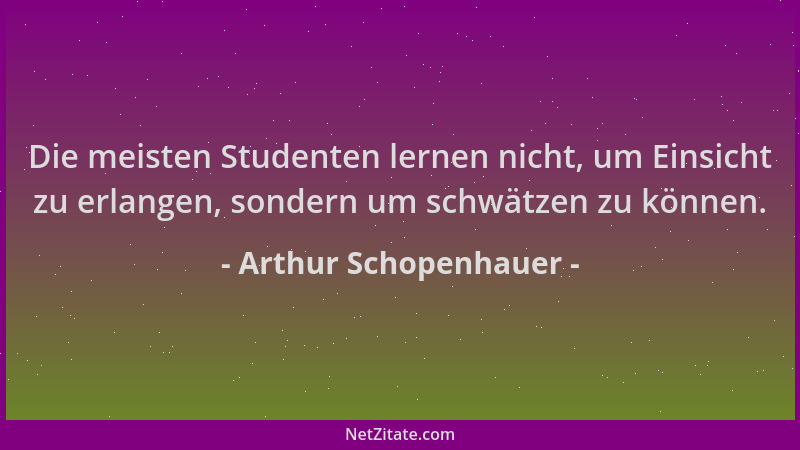 Arthur Schopenhauer - Die meisten Studenten lernen nicht, um Einsicht zu erlangen, sondern um schwätzen zu können....