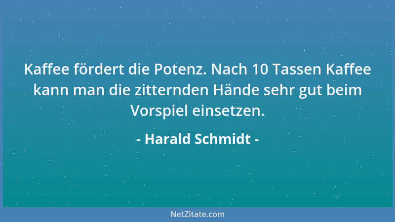 Harald Schmidt - Kaffee fördert die Potenz. Nach 10 Tassen Kaffee kann man die zitternden Hände sehr gut beim Vorspiel eins...