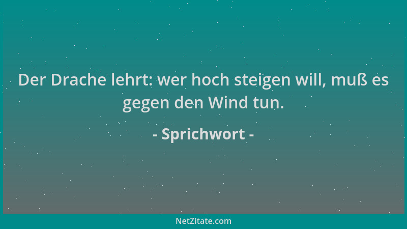 Sprichwort - Der Drache lehrt: wer hoch steigen will, muß es gegen den Wind tun....