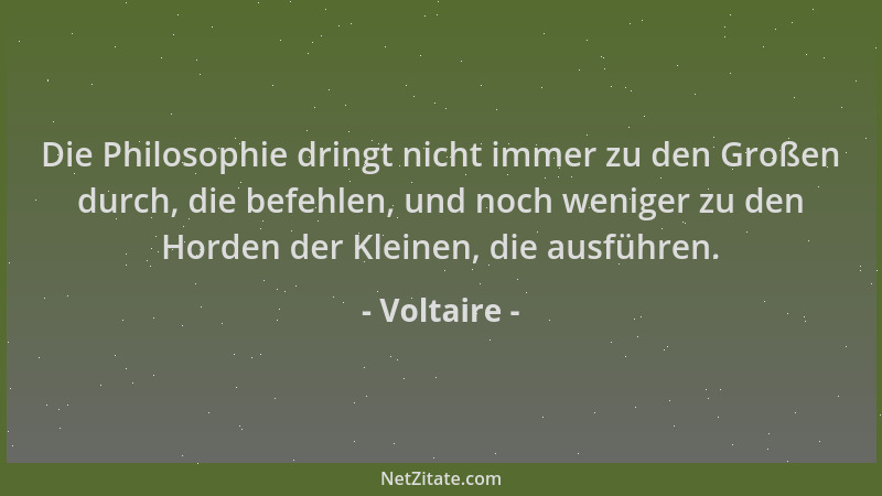 Voltaire - Die Philosophie dringt nicht immer zu den Großen durch, die befehlen, und noch weniger zu den Horden der Kleinen...