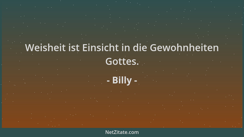 Billy - Weisheit ist Einsicht in die Gewohnheiten Gottes....