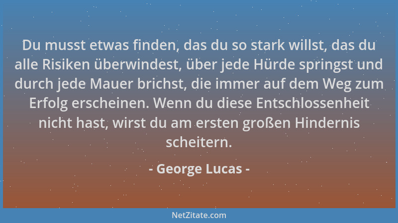 George Lucas - Du musst etwas finden, das du so stark willst, das du alle Risiken überwindest, über jede Hürde springst und...