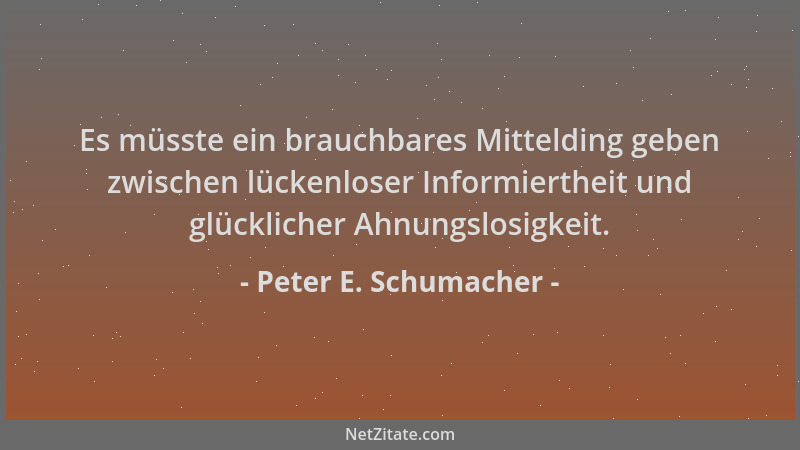 Peter E. Schumacher - Es müsste ein brauchbares Mittelding geben zwischen lückenloser Informiertheit und glücklicher Ahnung...