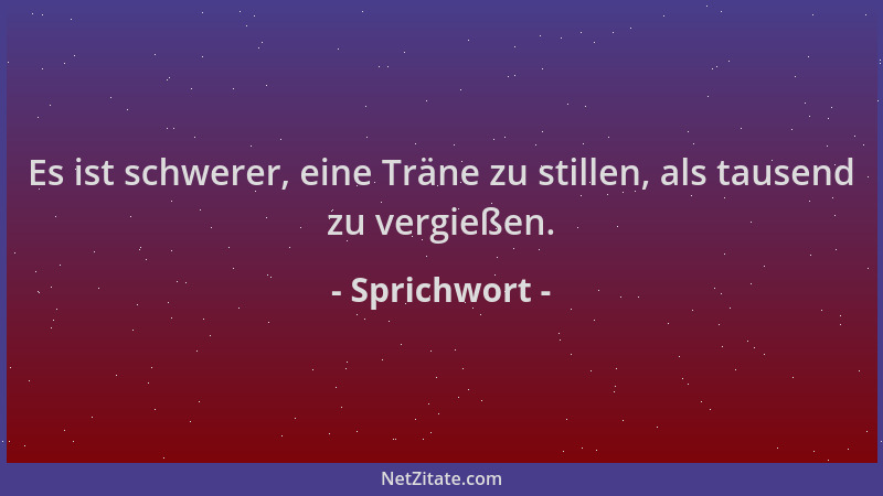 Sprichwort - Es ist schwerer, eine Träne zu stillen, als tausend zu vergießen....