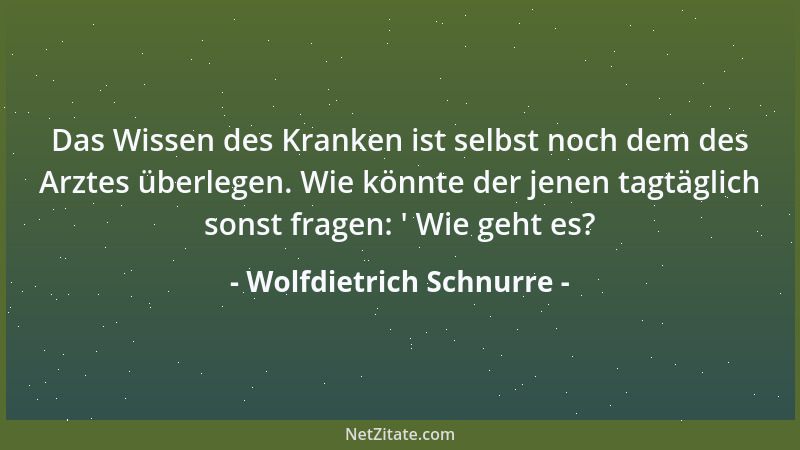 Wolfdietrich Schnurre - Das Wissen des Kranken ist selbst noch dem des Arztes überlegen. Wie könnte der jenen tagtäglich so...