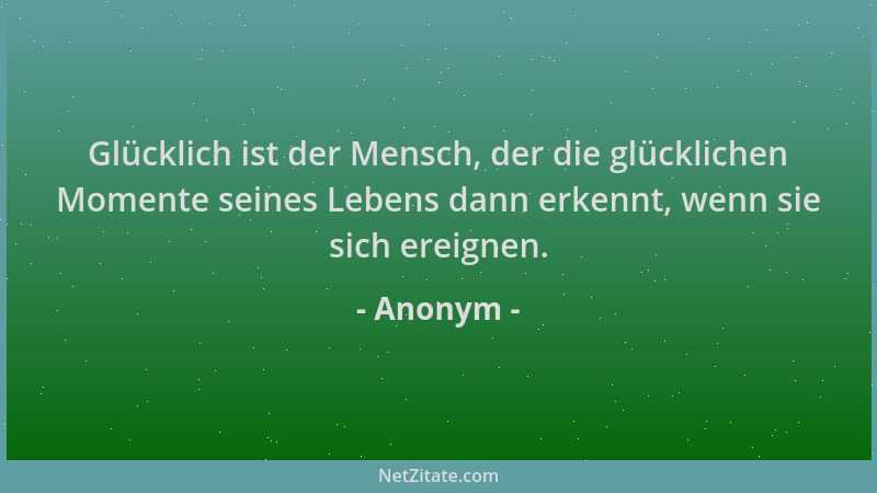 Anonym - Glücklich ist der Mensch, der die glücklichen Momente seines Lebens dann erkennt, wenn sie sich ereignen....