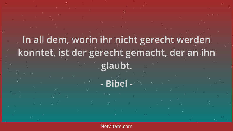 Bibel - In all dem, worin ihr nicht gerecht werden konntet, ist der gerecht gemacht, der an ihn glaubt....