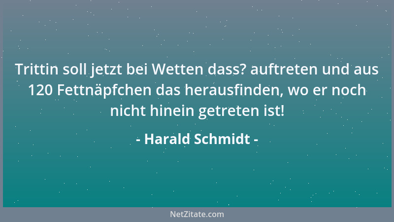 Harald Schmidt - Trittin soll jetzt bei Wetten dass? auftreten und aus 120 Fettnäpfchen das herausfinden, wo er noch nicht...