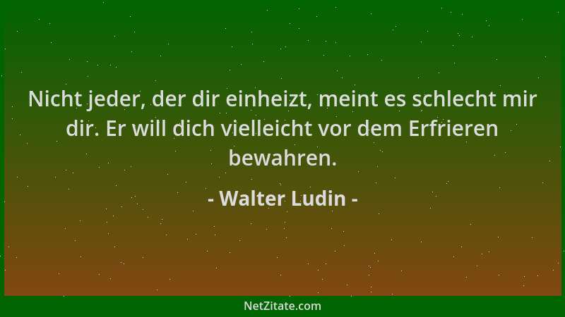 Walter Ludin - Nicht jeder, der dir einheizt, meint es schlecht mir dir. Er will dich vielleicht vor dem Erfrieren bewahren...