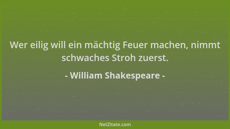William Shakespeare - Wer eilig will ein mächtig Feuer machen, nimmt schwaches Stroh zuerst....