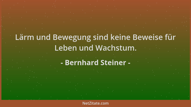 Bernhard Steiner - Lärm und Bewegung sind keine Beweise für Leben und Wachstum....