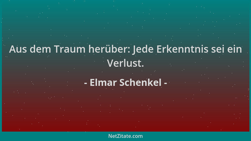 Elmar Schenkel - Aus dem Traum herüber: Jede Erkenntnis sei ein Verlust....