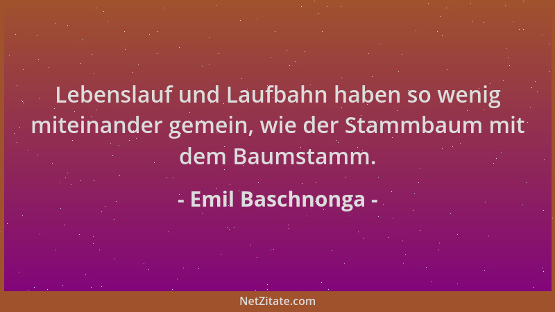 Emil Baschnonga - Lebenslauf und Laufbahn haben so wenig miteinander gemein, wie der Stammbaum mit dem Baumstamm....