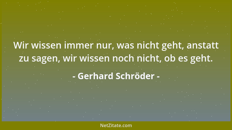 Gerhard Schröder - Wir wissen immer nur, was nicht geht, anstatt zu sagen, wir wissen noch nicht, ob es geht....