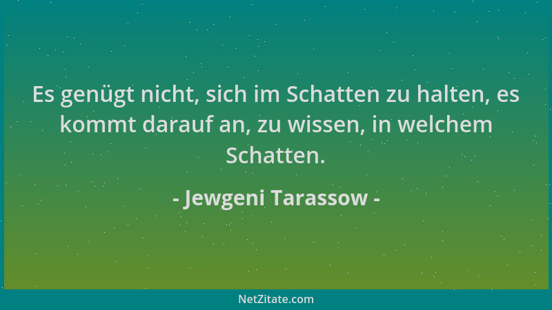 Jewgeni Tarassow - Es genügt nicht, sich im Schatten zu halten, es kommt darauf an, zu wissen, in welchem Schatten....